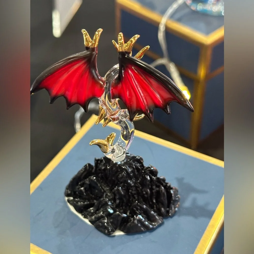 Glass Dragon Figurine with Red and Gold Accents. Glass Baron Scary Dragon - Picture 3 of 4